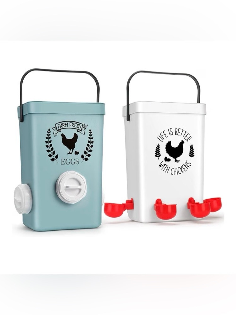 Tgeyd No-Waste Chicken Feeder & Waterer Set, 3 Gallon, 15 lb Hanging Feeder. NEW